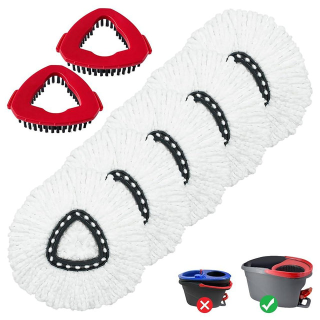 Mop Heads Replacement for Ocedar, Mop Replace Head for Ocedar EasyWring 1 Tank, Microfiber Spin Mop Refills, Include 5 Spin Mop Replacement Head Deep Cleaning Machine Washable with 2 Scrubber Mop Head