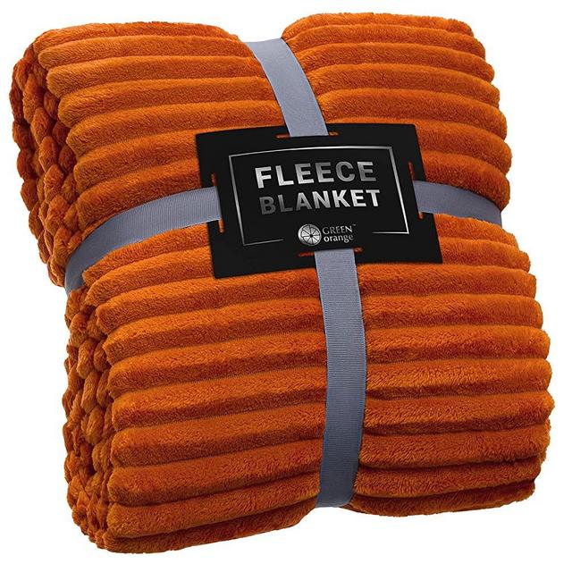 GREEN ORANGE Fleece Blanket Twin Size – 60x80, Lightweight, Burnt Orange – Soft, Plush, Fluffy, Warm, Cozy – Perfect Throw for Couch, Bed, Sofa