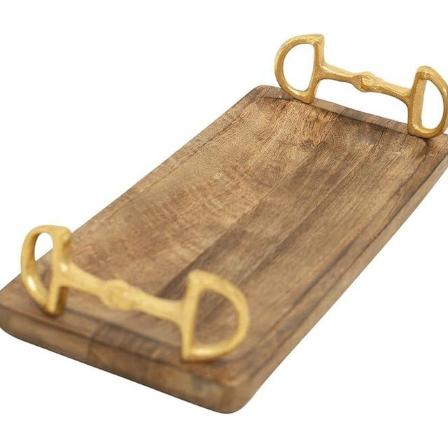 Huntley Equestrian Wooden Tray with Gold Bit Handles (Rectangle)