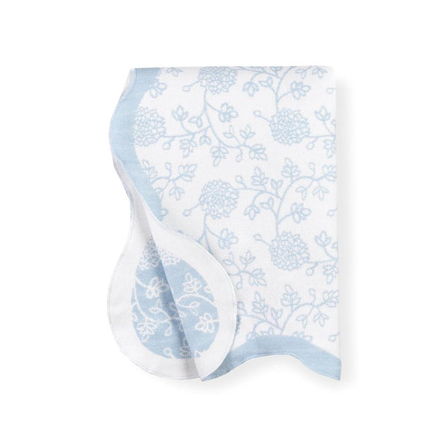 Hofdeco Premium Grandmillennial Scalloped Decorative Throw Blanket 50"x70" for Patio Couch Sofa Baby Blue Woven Dahlia