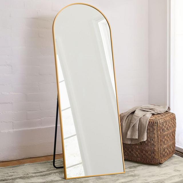 Malinda 64" x 21" Arched Free Standing Body Mirror, Metal Framed Full Length Wall Mirror, Large Floor Mirror, Gold- The Pop Home