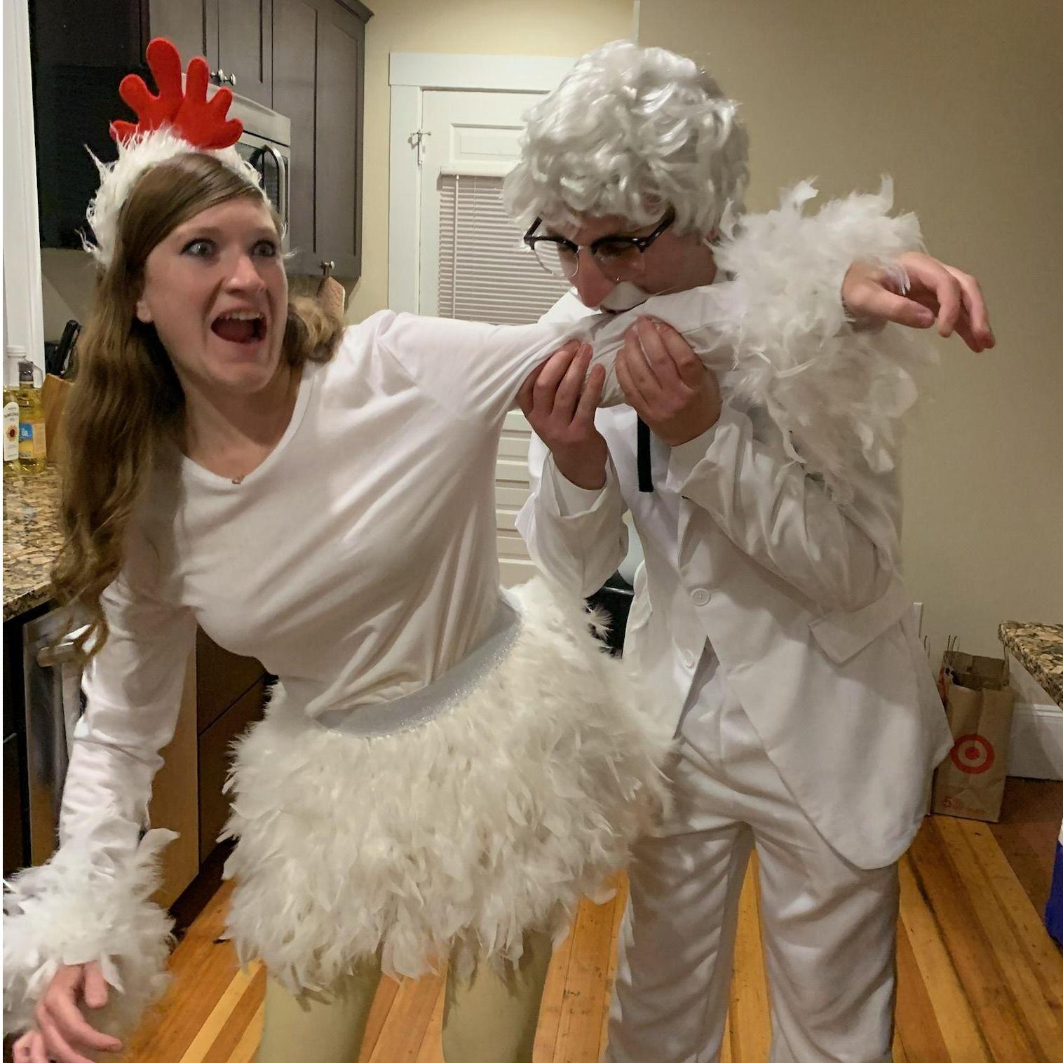 Halloween 2019 as Colonel Sanders and the chicken inspired by KFC.