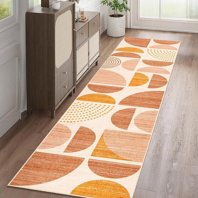 MUJOO Boho Runner Rug Washable,2x8 Area Rugs for Hallways Kitchen Bedroom Entryway Bathroom,Non Slip Carpet Long Mat Indoor,Soft Modern Abstract Bohemian Orange