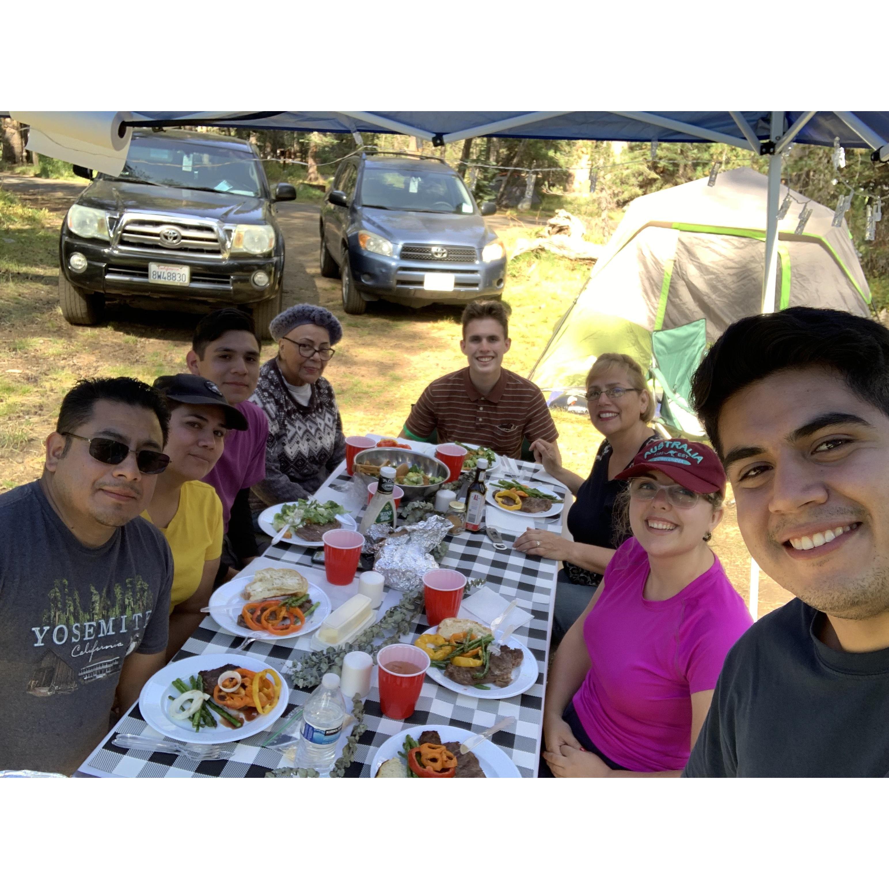 Engagement dinner while camping