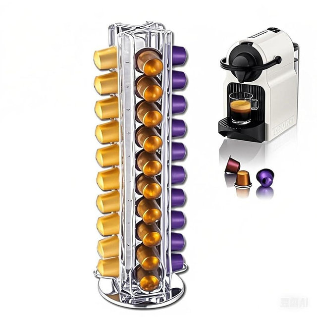 Meelio Coffee Pod Carousel Capsules Holder Storage Organizer Rack Compatible with Nespresso Original Line 40 Pods, Silver