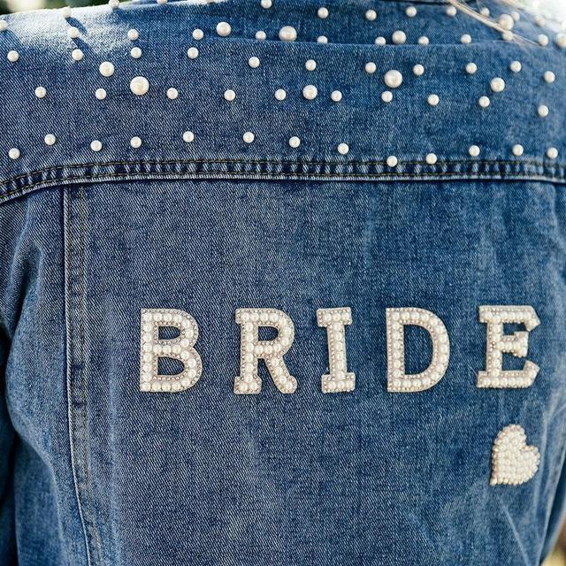 50% OFF Custom Bridal Denim Jacket, Custom Pearl Denim Jacket, Future Mrs, Custom Jacket, Wedding jackets, Bridal Jacket, Wifey jacket-pearl