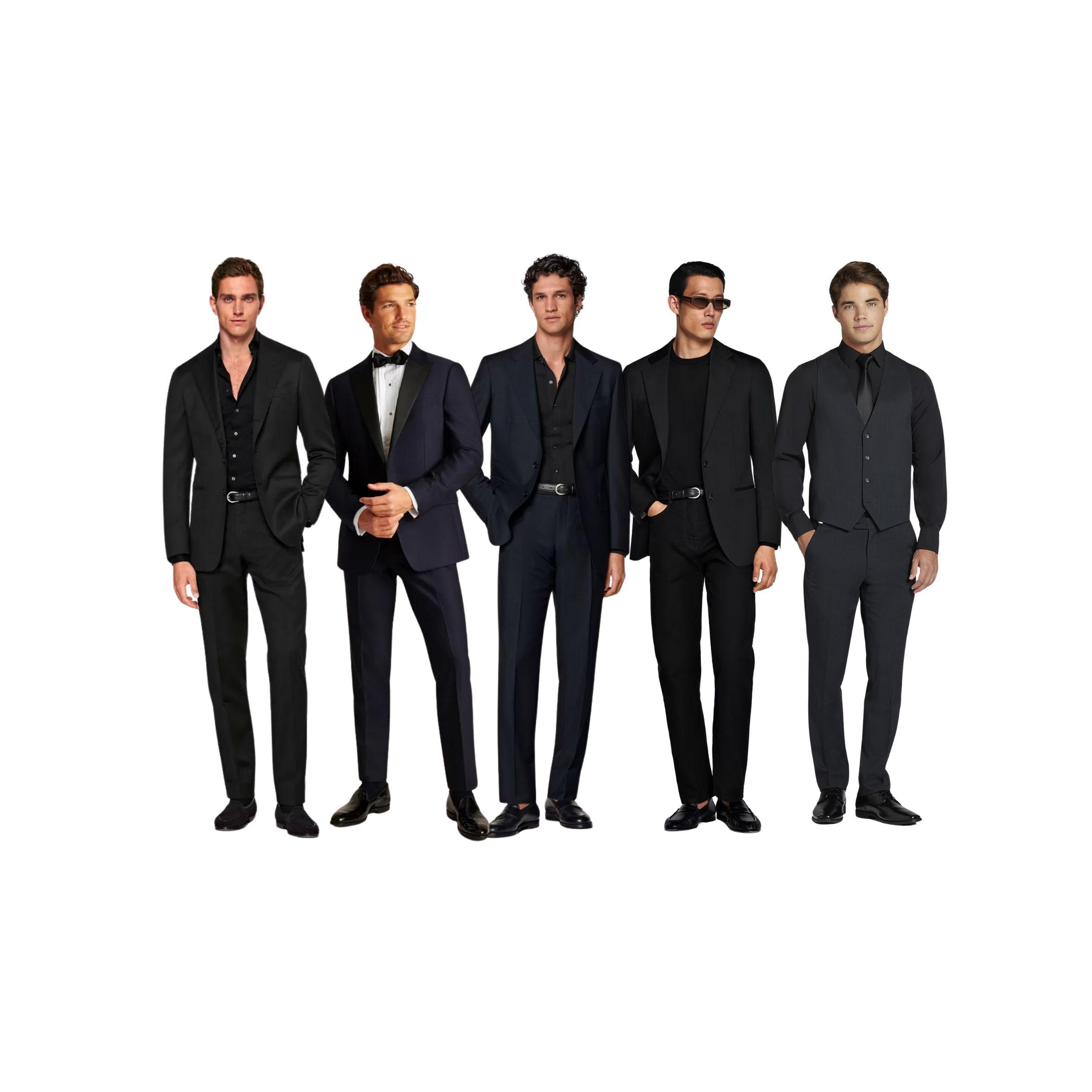 Gentlemen: a formal suit or tuxedo is appropriate. Dress shirts may be white, grey, or black. While a black tie is preferred, a slight accent of color in your tie is welcome.