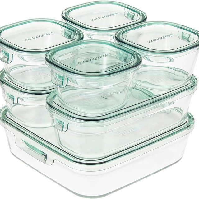 iwaki PSC-PRN-G7 Heat Resistant Glass Storage Container, Green, 7 Piece Set, Pack & Range