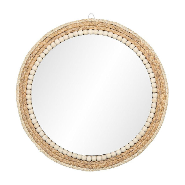 SWTHONY 18 Inch Boho Round Hanging Wall Mirror Decorative Rattan Circle Wall Mounted Mirror for Farmhouse, Living Room, Bedroom, Bathroom