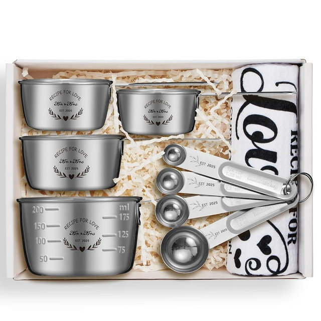 Wedding Gifts for Couples 2025,Engagement Gifts for Couples,Mr and Mrs Gifts,Cool Bridal Shower Gifts for Bride to Be,Bride Gifts Measuring Cups and Spoons Set for Newlywed Couple