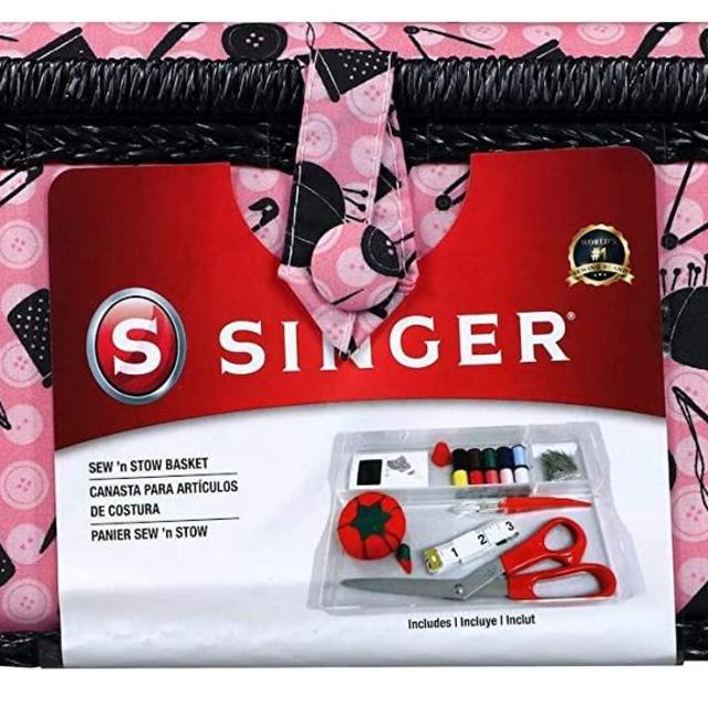 SINGER 07276 Sewing Basket with Sewing Kit Accessories, Pink & Black