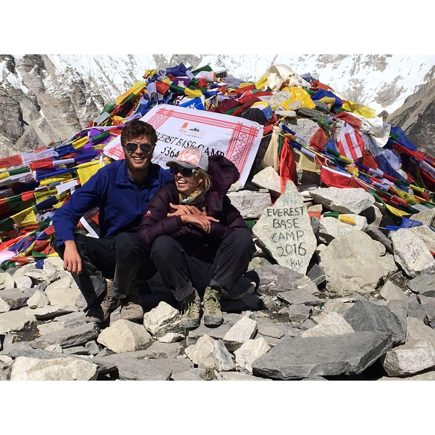 Pearl and Alex at Everest Basecamp! 1.5 months into a 2 month trekking expedition in Nepal.