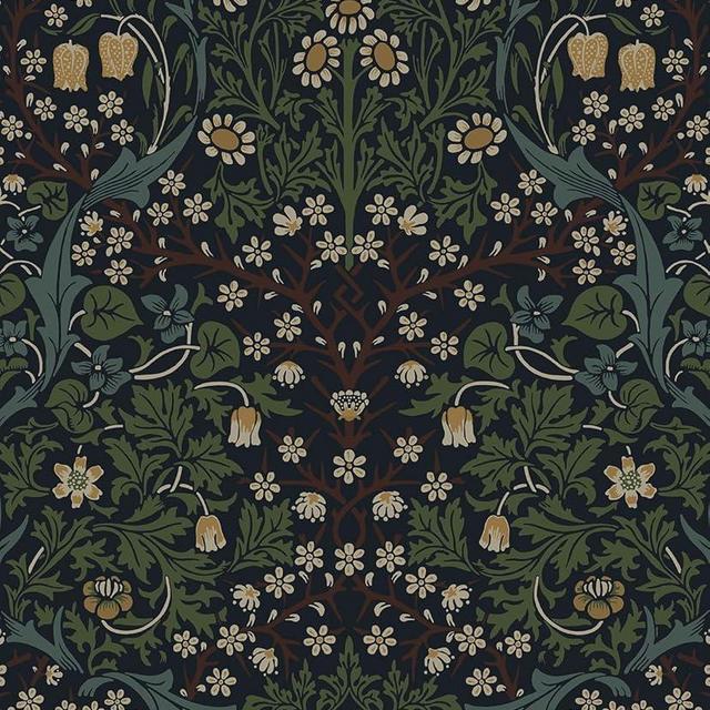 NextWall Victorian Garden Floral Peel and Stick Wallpaper (Midnight Blue & Evergreen)