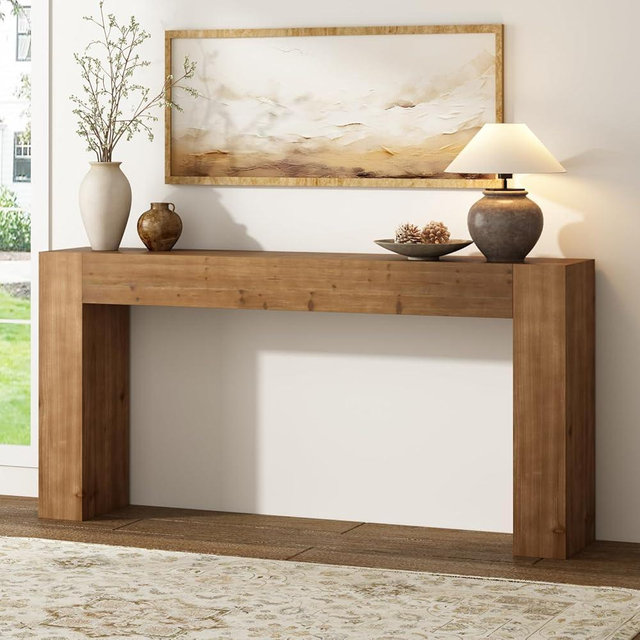 WINWY Solid Wood Console Table for Entryway, 63" Long Farmhouse Sofa Table Behind Couch, Rustic Rectangular Wooden Entry Tables for Living Room, Hallway, Foyer, 10 Mins Easy Assembly