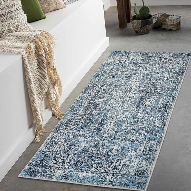Morebes Vintage Runners for Hallways, 2x4.3 Washable Small Throw Rugs Soft Bath Front Door Mat Non Slip Runner Rug, Medallion Blue Area Rug Indoor Carpet Runner for Entryway Kitchen