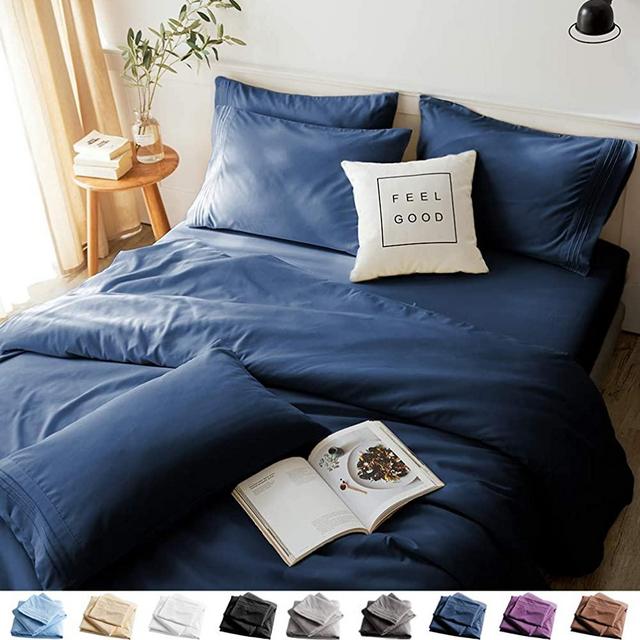 LBRO2M Bed Sheets Set King Size 6 Piece 16 Inches Deep Pocket 1800 Thread Count 100% Microfiber Sheet,Bedding Super Soft Hypoallergenic Breathable,Resistant Fade Wrinkle Cool Warm (Navy Blue)