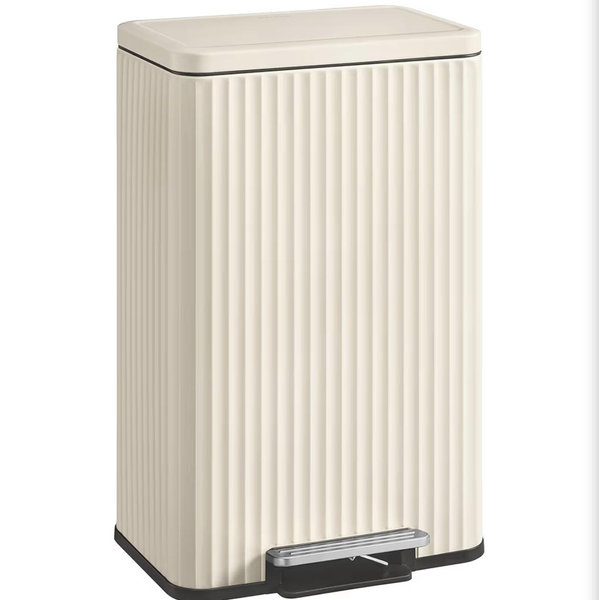 SONGMICS Trash Can, 13 Gallon (50 L) Garbage Can for Kitchen, with Lid, Pedal, and Removable Inner Bucket, Soft Close, Stainless Steel, 15 Trash Bags (Code K) Included, Cream White ULTB586LZ01