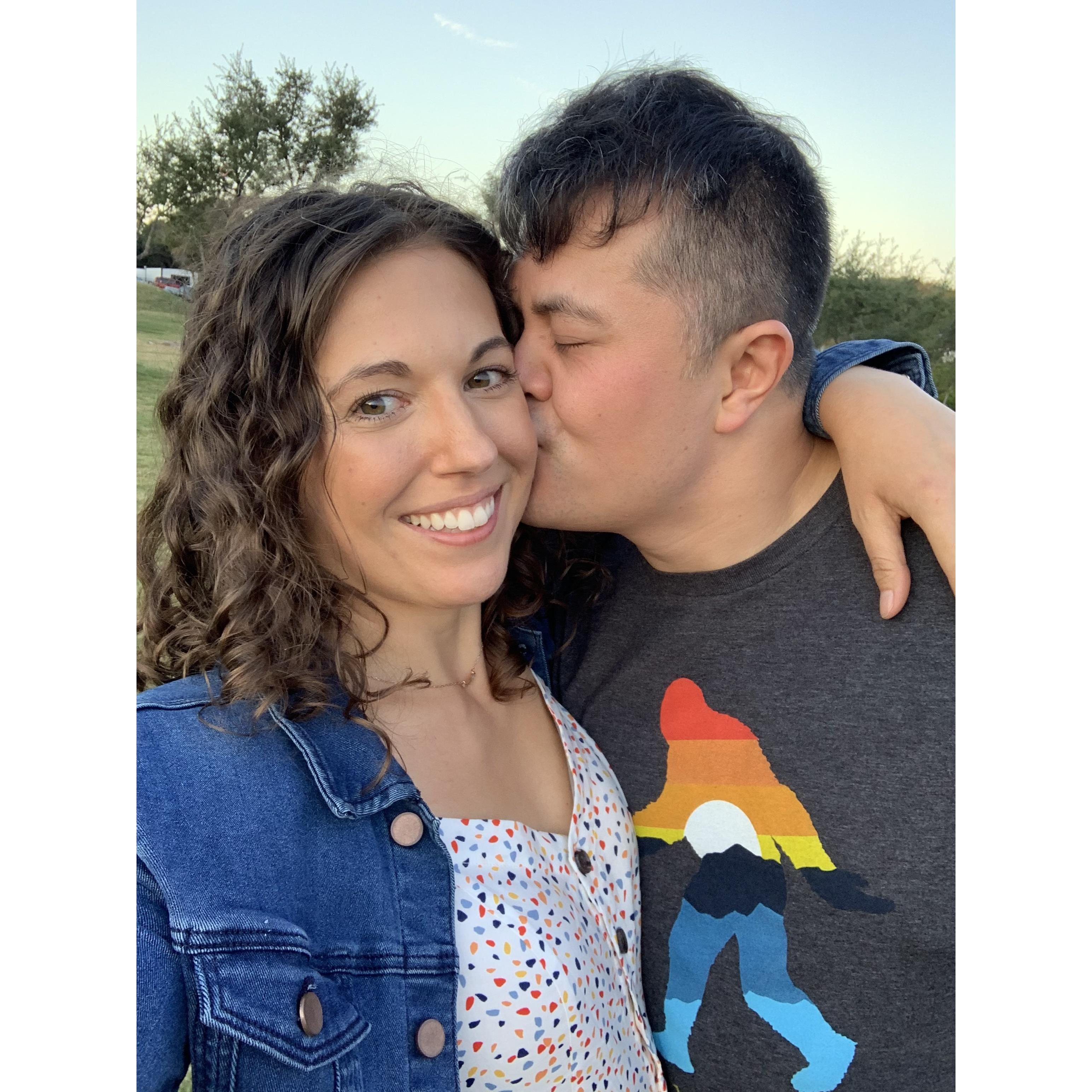 Enjoying sunset at a brewery. I don't like PDA so the fact that this photo exists is a miracle. (November 2020)