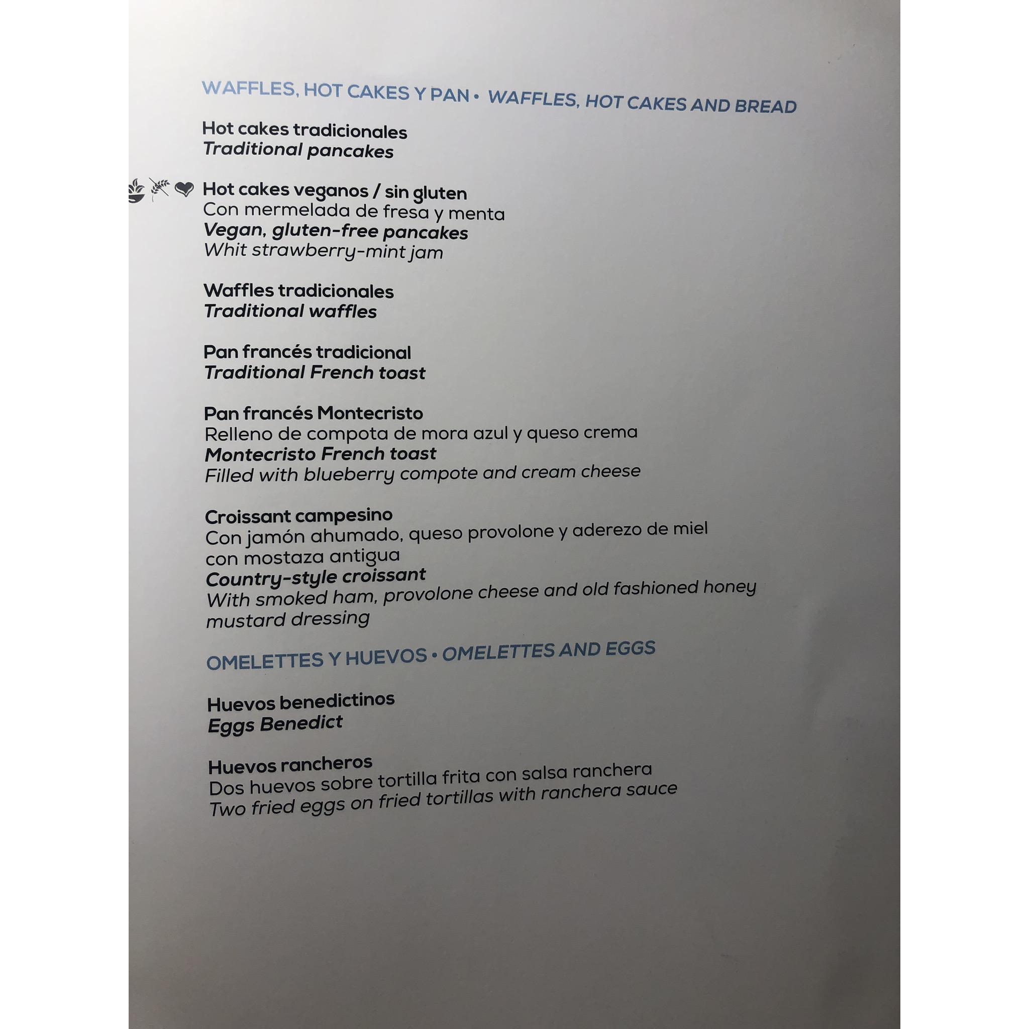 Breakfast room service menu