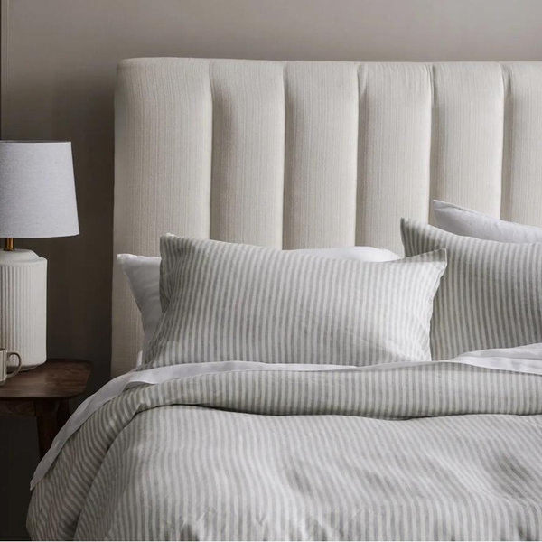 European Linen Stripe Duvet Cover Set - Mist & White Stripe