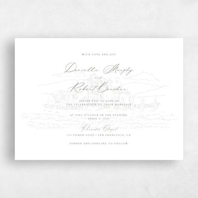 Dark Sage, Green Wedding Invitation - Malcesine Landscape
