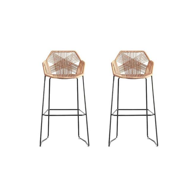 Bar Chair Rattan Chair Bar Stool High Stool Home Back Dining Chair Comfortable Simple and Beautiful Counter Chair (Size: 65cm) (Color : Beige, Size : #2-Two Loaded)