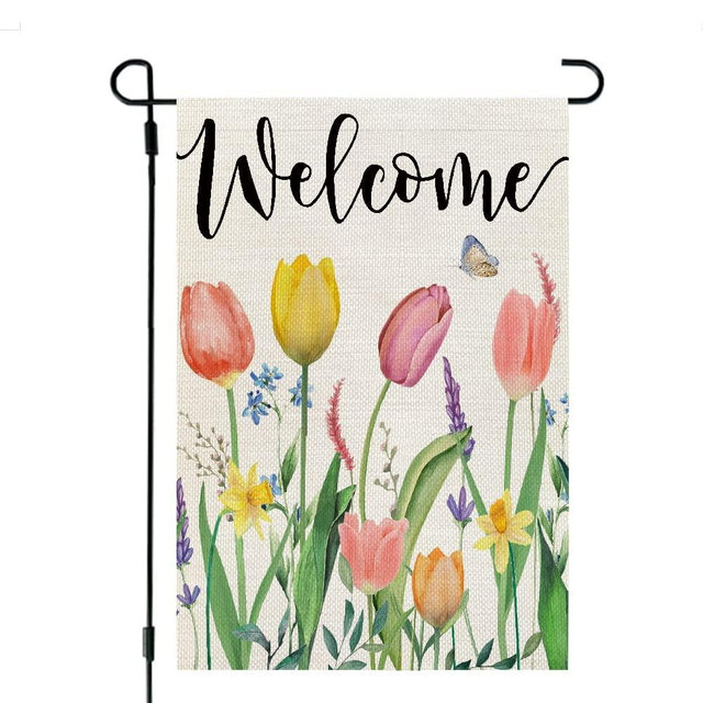 CROWNED BEAUTY Spring Garden Flag Floral 12x18 Inch Double Sided for Outside Tulips Welcome Burlap Small Yard Holiday Decoration CF743-12