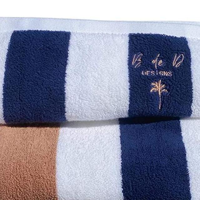 Beach Towel (30 x 60 inches) - Premium Quality 100% Ring Spun Cotton Cabana Stripe Beach Towel. Durable, Soft and Absorbent Large Bath Towels. Oversized Luxury Blue, Almond & White Pool Towels.