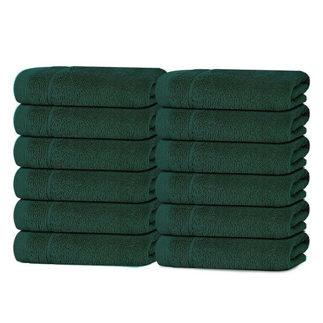 Tens Towels Pack of 12 Washcloths, 12 x 12 Inches, Lighter Weight, Quick to Dry, Super Soft & Absorbent, Gentle Face Towels, Hotel Quality, Perfect for Bathroom, Gym, Spa (Hunter Green, 12 Pack)
