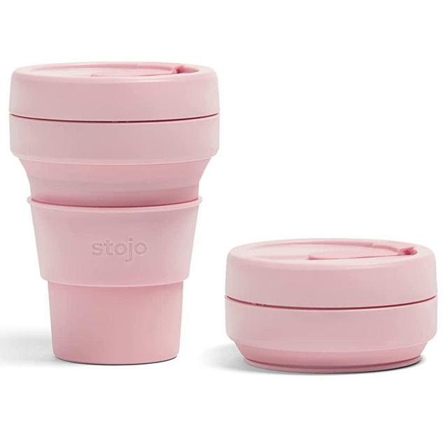 Stojo Collapsible Travel Cup - Carnation Pink, 12oz / 355ml - Leak-Proof Reusable To-Go Pocket Size Silicone Bottle for Hot & Cold Drinks - Camping & Hiking - Dishwasher Safe - No Straw Included