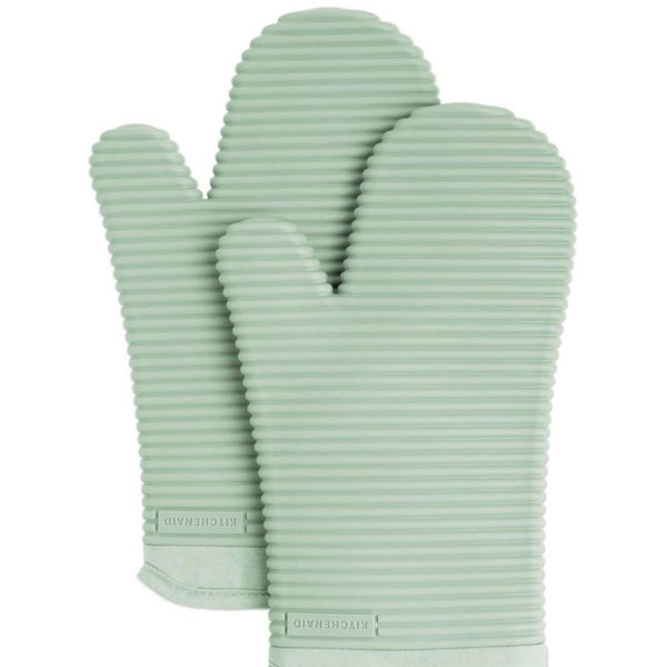 KITCHENAID Ribbed Soft Silicone Oven Mitt 2-Pack Set, 7.5"x13", Pistachio