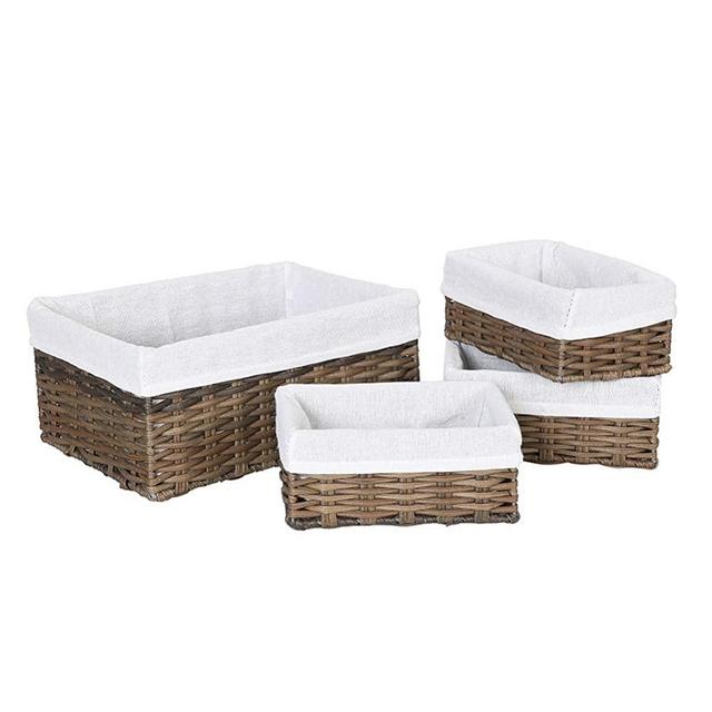 Juvale 5-piece Grey Woven Nesting Baskets With Cloth Lining For Storage,  Small Decorative Lined Rectangular Wicker Bins Set For Organizing (3 Sizes)  : Target