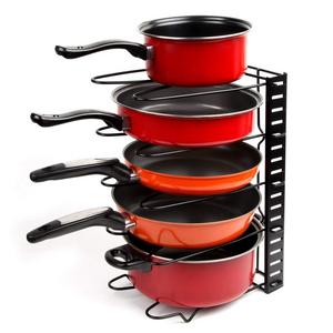 Height Adjustable Pan Organizer Rack, VDOMUS Pan and Pot Lid Holder Black Metal (Black)