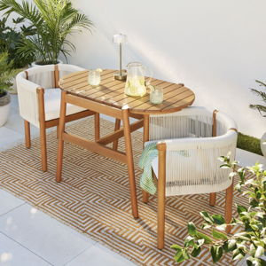 Brown Monterey Bay Wood and Rope Nesting 3 Piece Outdoor Dining Set