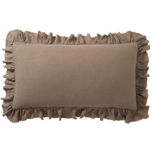 Belgian Flax Linen Fringe Ruffle Sham, CafÃ© Noir, King, Set of 2