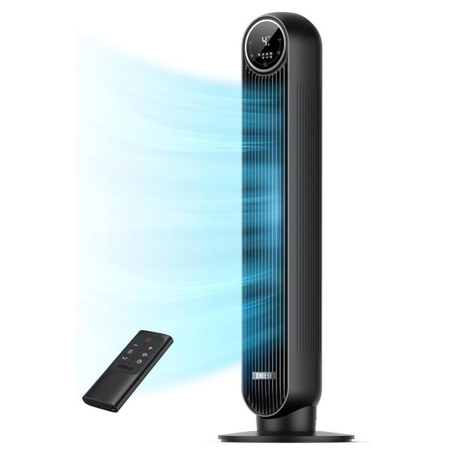 Dreo Tower Fan for Bedroom, 25ft/s Velocity 28dB Quiet Floor Fan, 90° Oscillating Fans for Indoors with 4 Speeds, 4 Modes, 8H Timer, Bladeless Standing Fan, Black, Nomad One (DR-HTF007)