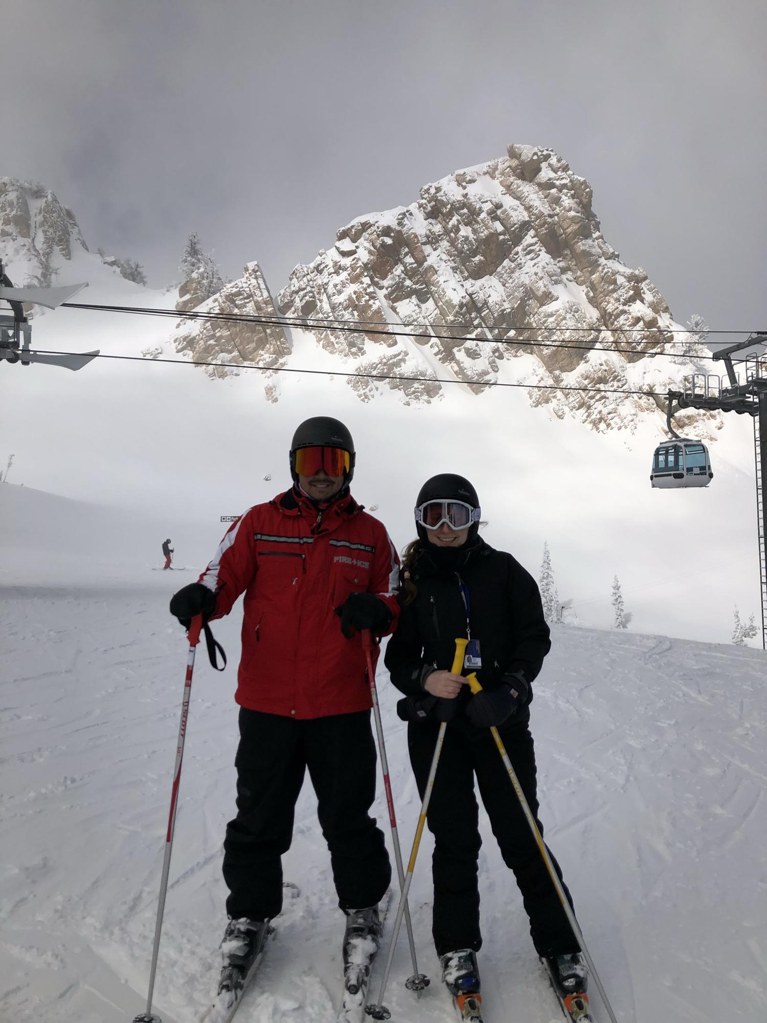 Esteban and Mallory skiing in Utah