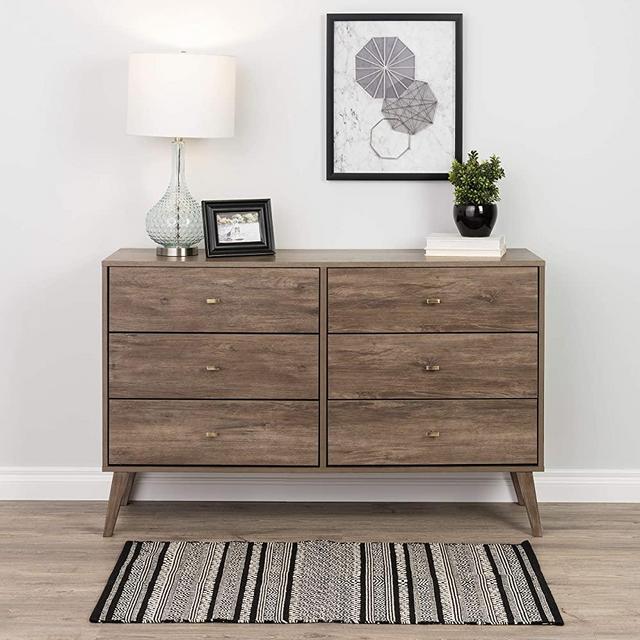 Prepac Milo Mid Century Modern 6-Drawer Dresser Drifted Gray
