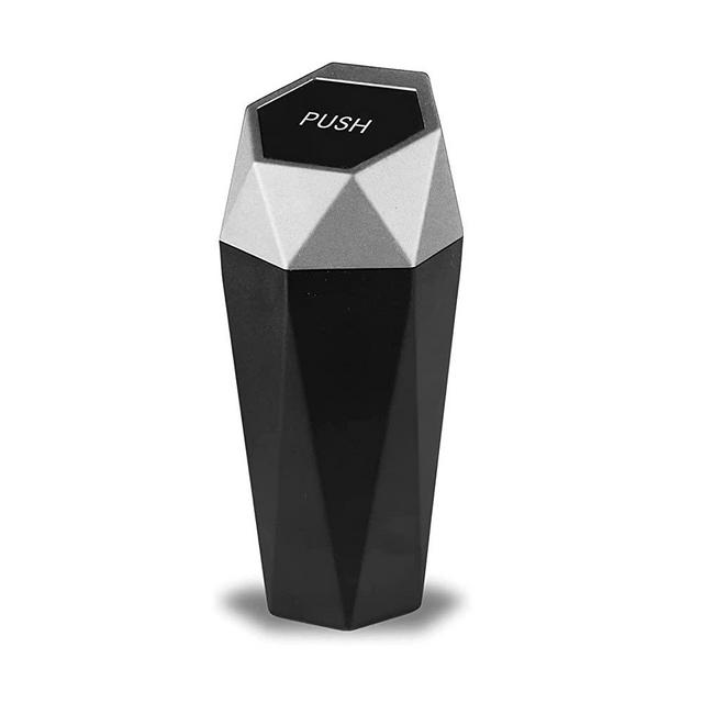 JUSTTOP Car Trash Can with Lid, Diamond Design Small Automatic Portable Trash Can, Easy to Clean, Used in Car Home Office (Silver)