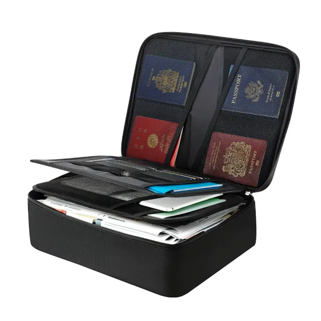 VEVOR Fireproof Document Box, 1832 ℉ Heat Insulated Fireproof & Waterproof Box with Lock, Portable Multi-Layer File Storage Organizer, Black