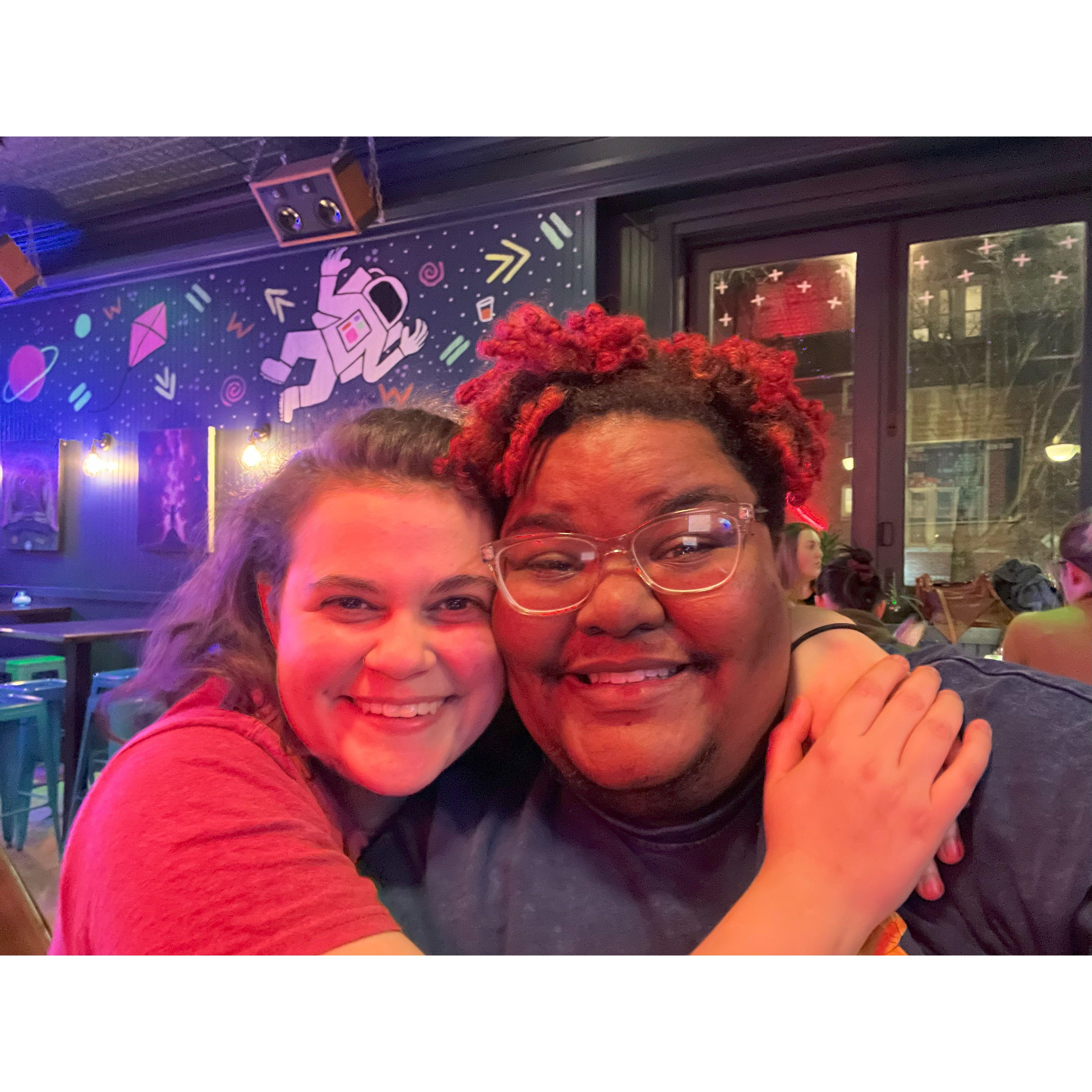 Celebrating after Sarah finished her first course in grad school!