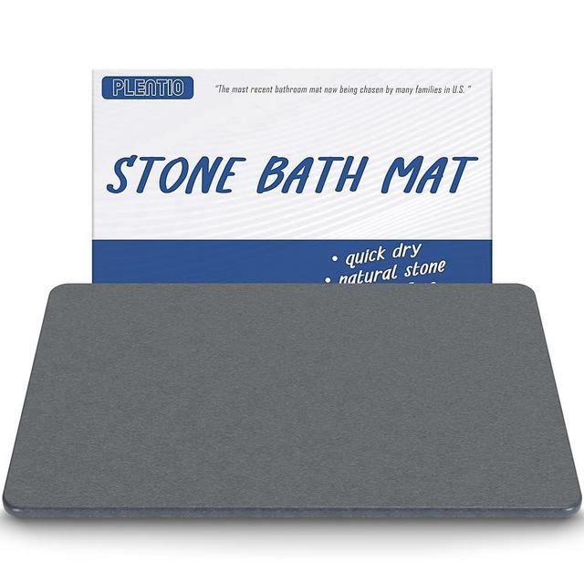 Plentio Stone Bath Mat, Non-Slip Natural Diatomaceous Earth Bath Mat, 23.5" x 15.5" Super Absorbent Quick Drying, Multifunctional Eco-Friendly Bath Stone Mat, Easy to Clean, Dark Gray