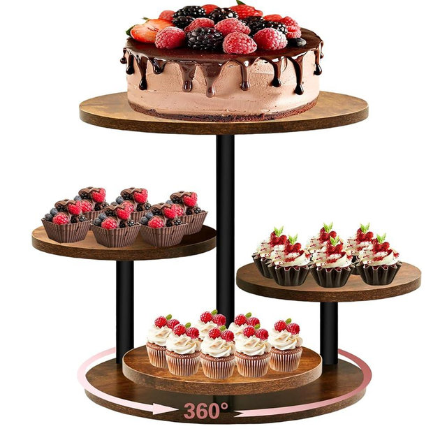 NANXITU 4 Tier Cupcake Tower Stands for 50 Cupcakes,360° Rotatable Round Cup Cake Stand with Tiered Tray,Farmhouse Wooden Dessert Table Display Stands for Wedding Birthday Baby Shower Tea Party