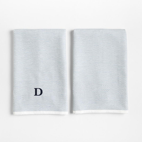 Personalized Textured Terry Harbor Blue Organic Cotton Kitchen Dish Towels, Set of 2