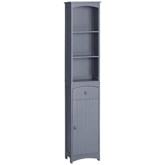 HOMCOM Bathroom Storage Cabinet, Free Standing Bathroom Storage Unit, Tall Linen Tower with 3-Tier Shelves and Drawer, Grey