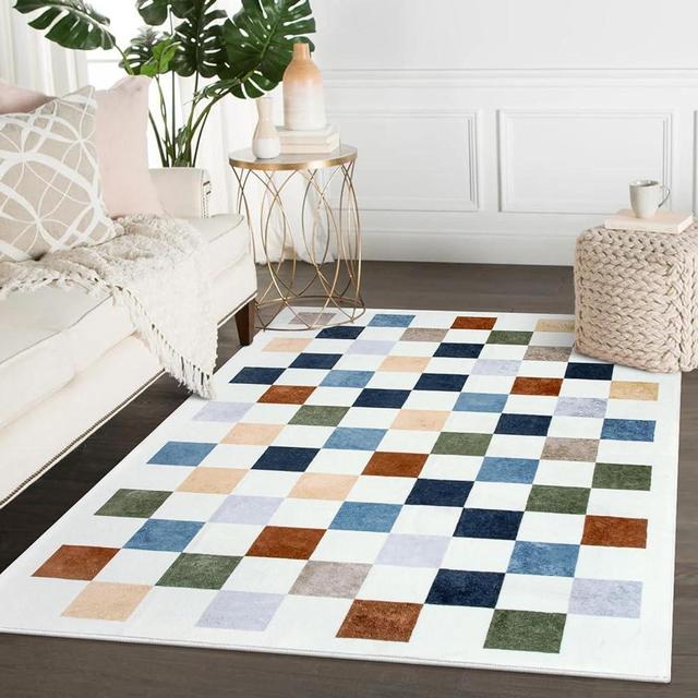 Wonnitar Modern Checkered Area Rug 5x7,Washable Colorful Rugs for Living Room,Non-Shedding Soft Rug for Bedroom,Boho Non-Slip Low Pile Checkerboard Carpet for Closet Mud Room Kitchen