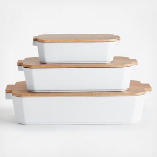 3-Piece Baking Dishes with Bamboo Lids