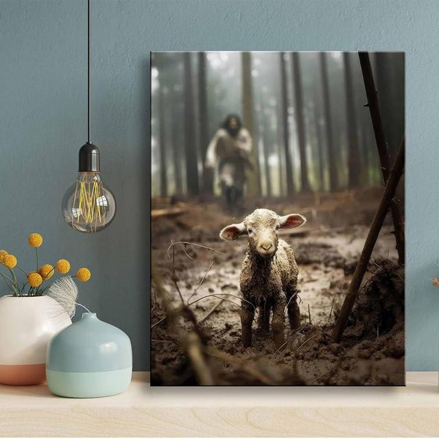 Jesus and Lamb Canvas Wall Art Jesus Running After Lost Lamb Picture Wall Art Canvas Print Christian Lamb of God Home Decor Jesus Saves the Lamb a lost lamb Inspirational Christian Wall Art for Office
