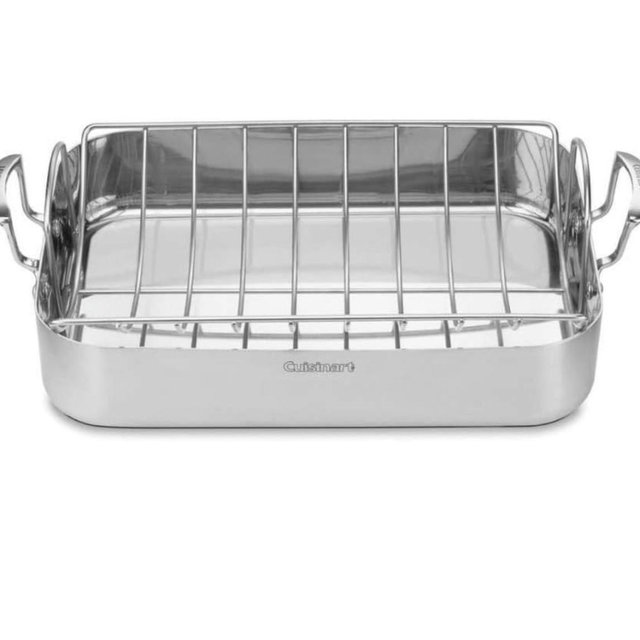Cuisinart Multiclad Pro Triple Ply Stainless Cookware 16-inch Roasting Pan Skillet, Rectangular Roaster w/Rack