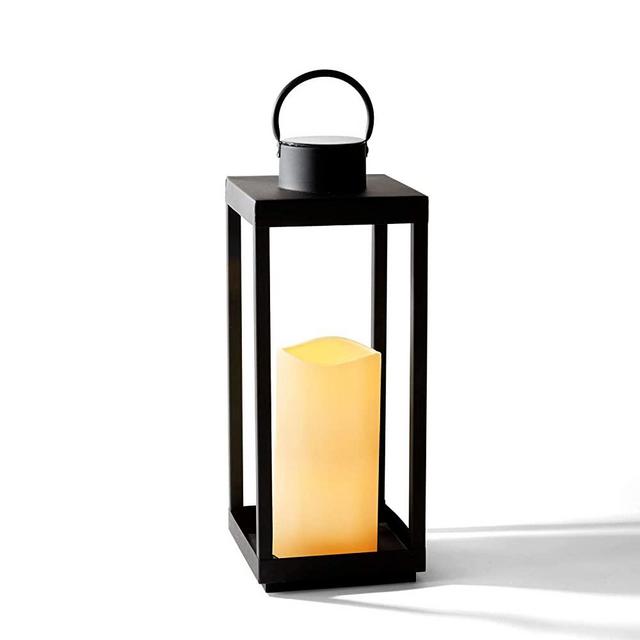 Large Outdoor Lantern with Solar Candle - 18 Inch Tall, Matte Black Metal Frame, Waterproof Flameless Pillar Candle, Dusk to Dawn Timer, Large Size for Floor or Patio Decor, Battery Included